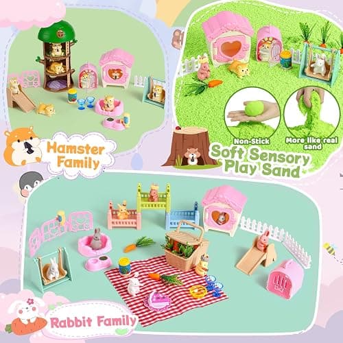 KNASON Rabbit and Hamster Sensory Bin,Play Sand Kit for Girls and Boys with 2.2lbs Sensory Sand and Box,Pet Sandbox Toys Role Pretend Play Beach Toy Birthday Present for Toddler Ages 3 4 5 6 7 8 thumbnail 3