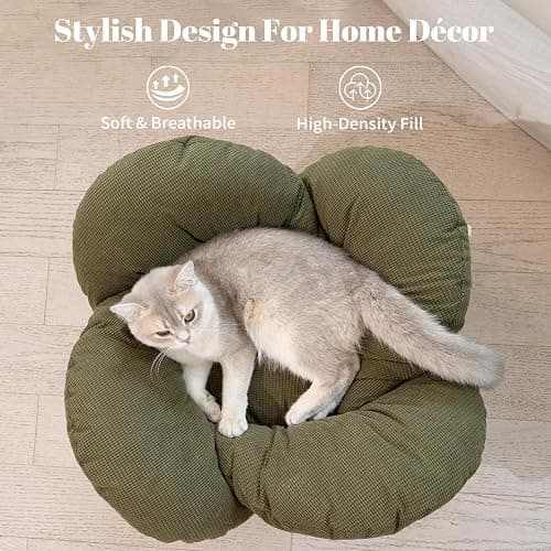 CHEERHOME PETS Elevated Cat Bed Wooden with Cushion Fluffy Pet Couch Sofa for Indoor Cats Raised Kitty Lounge Chair Suitable for Puppy, Cat Furniture(Green) thumbnail 3