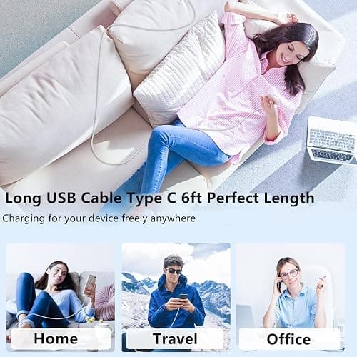 USB C to C Charger Cable 6ft, 60W Type C to C Fast Charging Cable Cord Long for Apple iPhone 17 Pro Max/17 Air/16 Pro Max/16 Pro/15 Plus/15 Pro Max/MacBook 2021/2020/2019,iPad Pro/Mini/Samsung Galaxy thumbnail 6