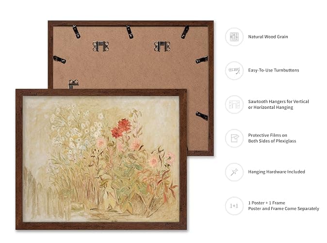 Poster Master Vintage Botanical Poster - Retro Floral Print - Gift for Artist, Florist - Country Flower Garden, Beautiful, Pastel Color, Aesthetic - Wall Decor for Bedroom, 16x20 Brown Framed thumbnail 2