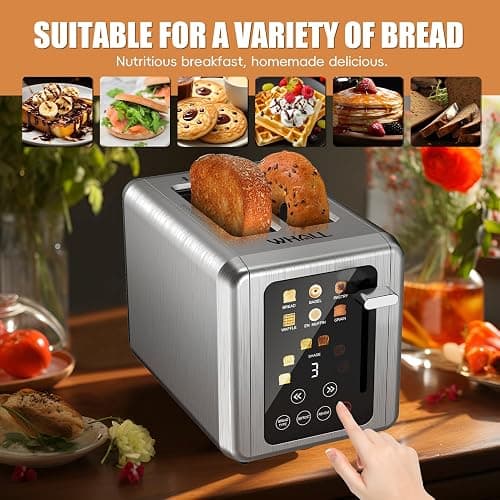 WHALL Touch Screen Toaster 2 Slice,Smart Digital Toaster with 1.5" Wide Slots,6 Shade Settings & 6 Bread Types,Memory Function,Countdown Timer,Brushed Stainless,Ideal Kitchen Gift & Essential thumbnail 6