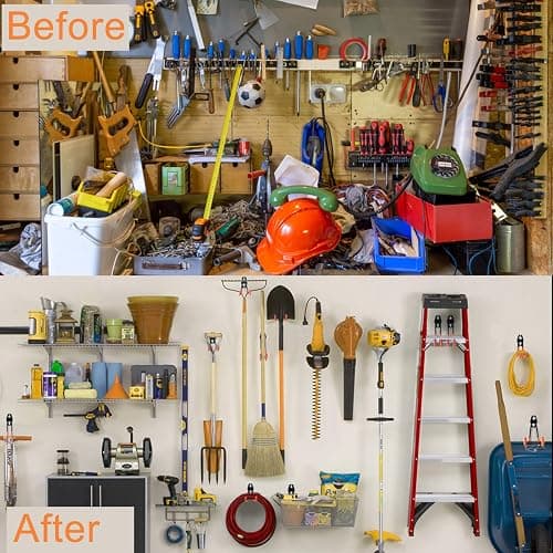 AOBEN 24PCS Garage Hooks, Heavy Duty Double Garage Hanger Organizer Wall Mount Iron Anti-Slip Garage Storage Hooks for Ladder, Power Tool,Bike,Ropes（23 Hooks & 1 hoder Strap-Orange thumbnail 7