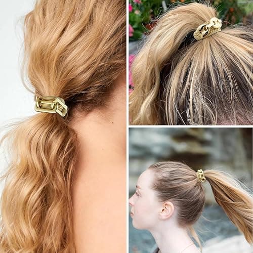 Bracelet Hair Ties for women - Ponytail Holders - Cute Hair Accessories with Gold Jewelry - Handmade Soft Elastic No Damage Scrunchies - Khaki thumbnail 2