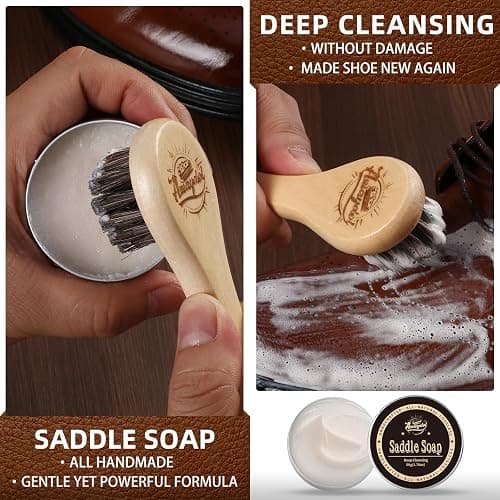 Awaydol 10 PCS Leather Care Kit - Horsehair Brushes,Saddle Soap,Waterproofing Wax,Mink Oil Conditioner,Polishing Cloth,Microfiber cloth,Boot Shoe Shine Cleaning Kit Gift for Men Cowboy Husband Dad ﻿ thumbnail 3