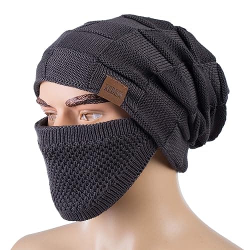 REDESS Beanie Hat for Men and Women Winter Warm Hats Knit Slouchy Thick Skull Cap with Face Cover thumbnail 2