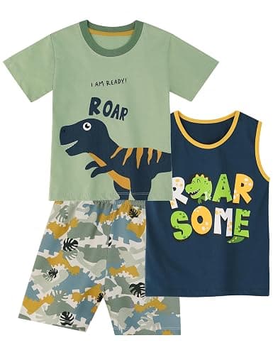 Unnivoll Boys Summer Outfits 100% Cotton Toddler Boy Clothes 3 Piece T-Shirt Tank Top and Shorts Clothing Sets 2-6Y - Image 1