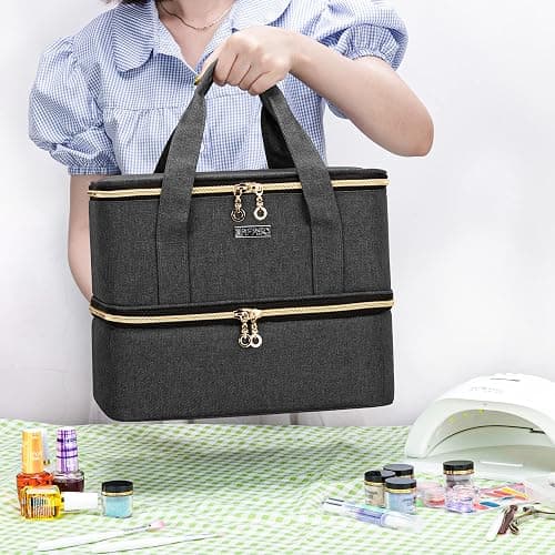 BAFASO Nail Polish Organizer Holds 40 Bottles (15ml - 0.5 fl.oz) and a Nail Lamp, Nail Polish Carrying Case with Manicure Tools Storage Sections (Bag Only), Black thumbnail 7