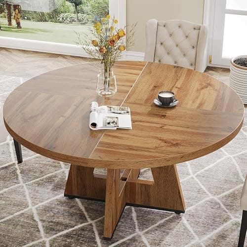Tribesigns Farmhouse Dining Table, 47 Inch Round Dinner Table for 4, Rustic Round Dining Room Table for Home Dining Room Living Room (Wood) thumbnail 8