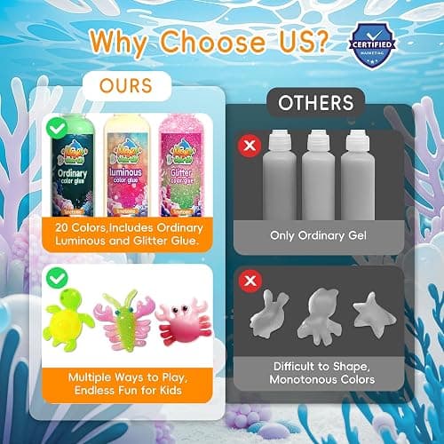 Timetome Magic Water Elf Toy Kit for Kids – 20 Gels (11 Normal + 6 Glow + 3 Glitter) &10 Molds DIY Squishy Maker, Aqua Puffs, Water Toys & Pets, Aqua Fairy Gel Kit, Birthday Gift for Boys & Girls 3+ thumbnail 3