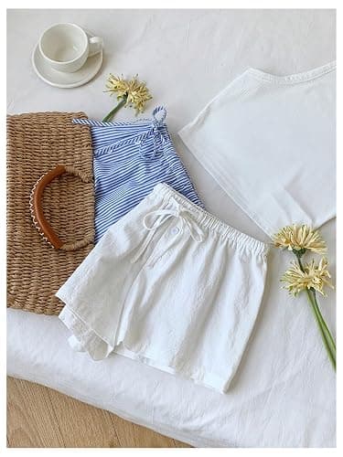 MakeMeChic Women's 2 Pack Linen Shorts Summer Beach Pajama Boxer Shorts thumbnail 4