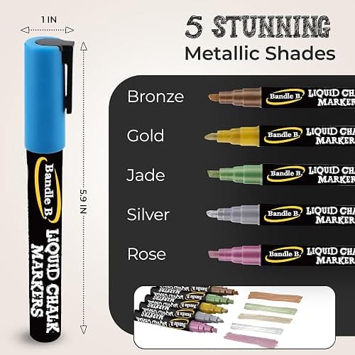 Bandle B. Chalk Markers - 24 Vibrant, Erasable, Non-Toxic, Water-Based, Reversible Tips. For Glass or Chalkboard Markers for Businesses, Restaurants, Liquid Drawing Chalk (Vibrant 6mm) thumbnail 2