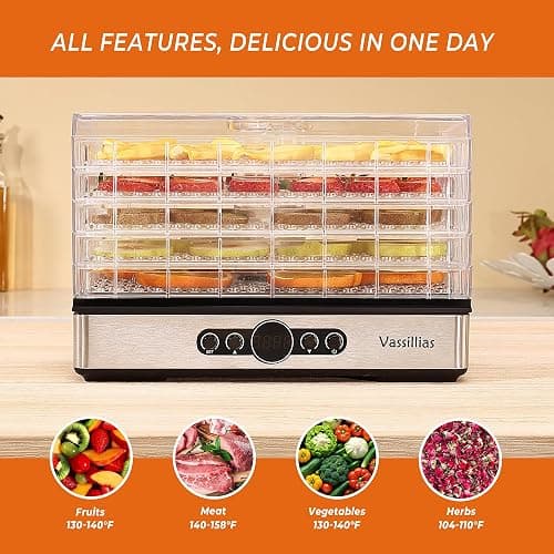 Food Dehydrator Dryer - Dehydrator for Healthy Food, Meat, Jerky, Fruit, Vegetable, Mushroom and Herb, 400W, 158°F, Mini Dryer with 5 BPA-Free Drying Racks and Slide Out Tray, White, Model 904 thumbnail 3
