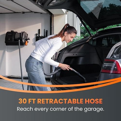 Giraffe Tools Grandstorm Wet Dry Vacuum Cleaner with 6 Nozzles, 30 FT Retractable Hose Wall Mounted Vacuum Cleaner for Car Detailing, Grey（No Remote Control Funtion） thumbnail 3