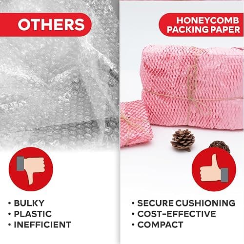 Pink Honeycomb Packing Paper for Moving 15-Inch x 118-Feet Bubble Honeycomb Wrap, Honeycomb Wrapping Paper for Packing Cushion with 30 Fragile Stickers Packing Supplies by Xfasten thumbnail 3