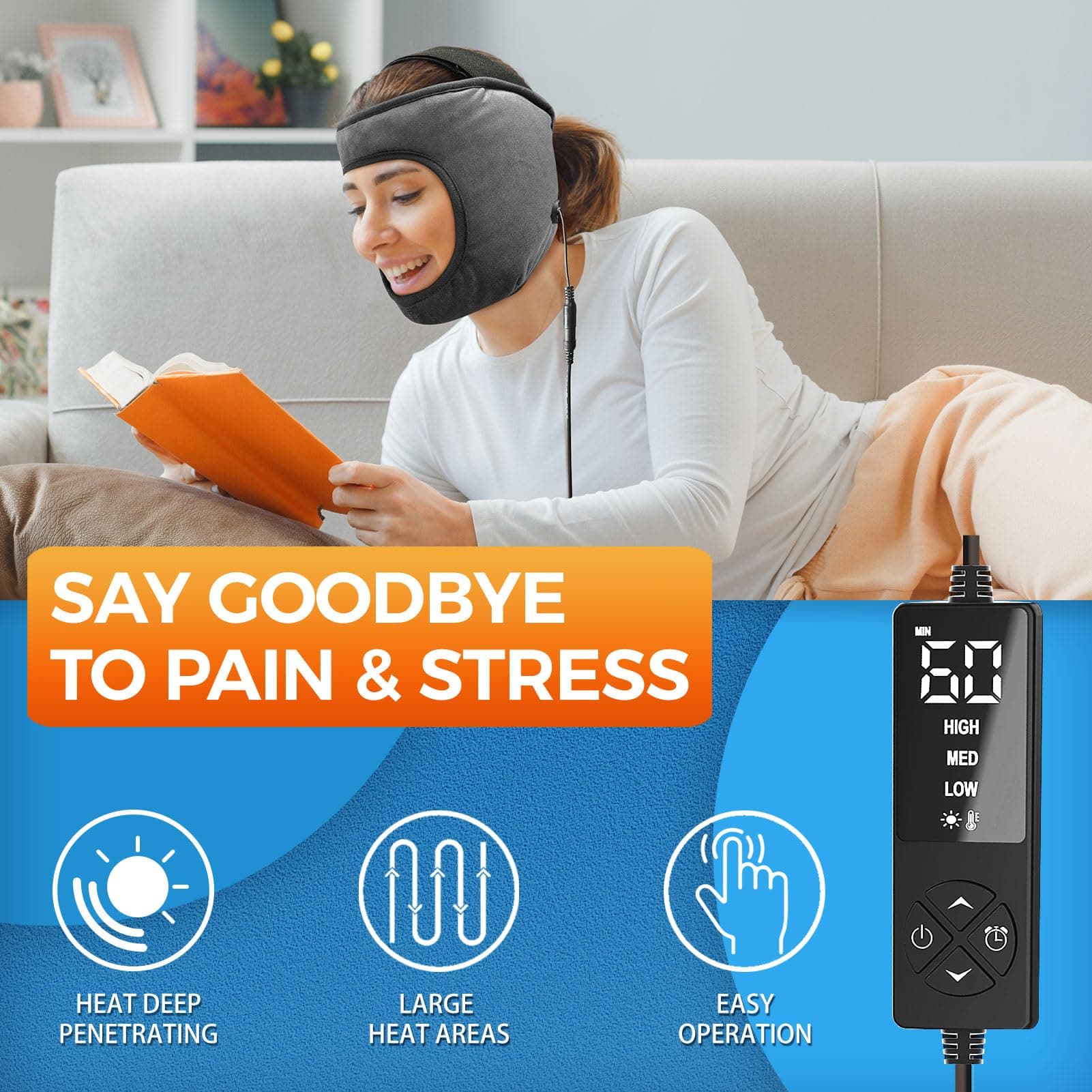 sticro Electric TMJ - Almohadilla térmica para dolor de mandíbula, calor húmedo para alivio de TMJ con 3 temperaturas y 5 ajustes de temporizador, mascarilla térmica súper suave para alivio de apriete thumbnail 6