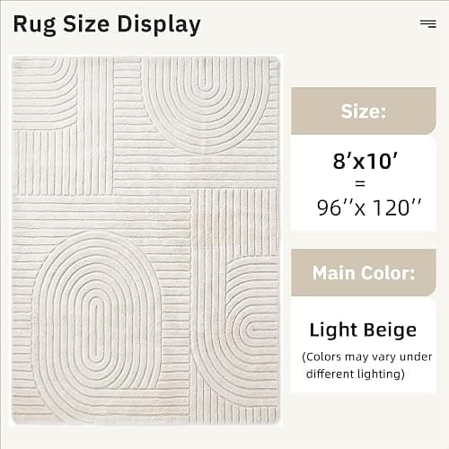 MATIIUI Beige Solid Area Rug 8x10, Washable Rugs for Living Room Bedroom | Modern Neutral Boho Geometric High-Low Pile Carpet, Soft, Fluffy Non-Slip Rugs for Nursery, Kids Room, Apartment, Home Office thumbnail 10