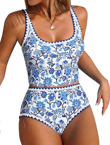 ZAFUL Tankini Swimsuit Tummy Control Bathing Suits Two Piece Swim Top with High Waisted Bottom - Image 1