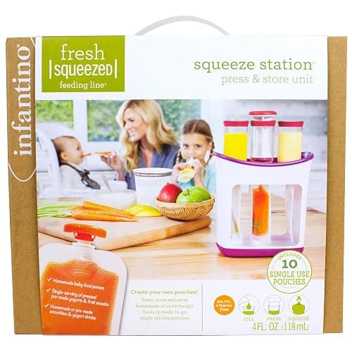 Infantino Squeeze Station, Baby Food Maker & Pouch Filler, Fill 3 Reusable Pouches at Once, Easy to Use, Dishwasher Safe, Homemade Baby Food Prep Essential, Purple thumbnail 9