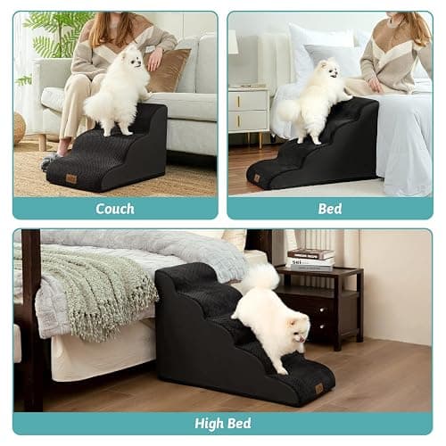 COZY KISS Dog Stairs for Small Dogs 15.7" H, Curved Dog Step for Puppy, Older Cat, Medium Pet Ramp for Sofa, Couch or Chair, Ladder with High Density Foam, 3 Step, 15.7x22.4x15.7 inch, Black thumbnail 6