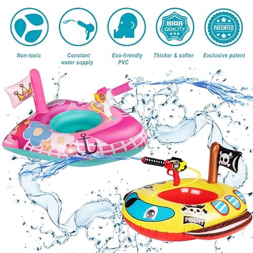 10Leccion Kids Pool Floats for Toddlers Ages 3-8, Fun Summer Water Toys - Pirate Ship+ Princess Yacht thumbnail 2