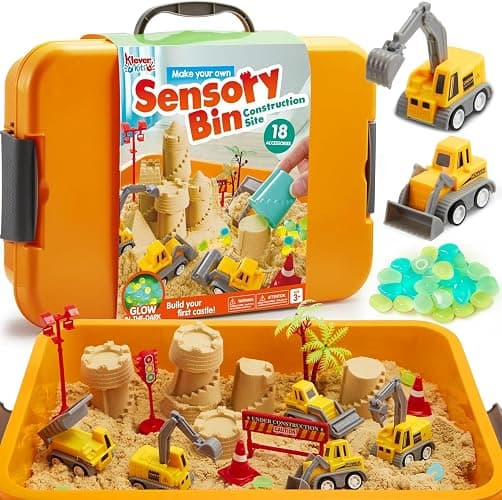 JOVA Klever Kits Construction Sensory Bin with Glow-in-Dark Stones, Ages 3+ - Image 1