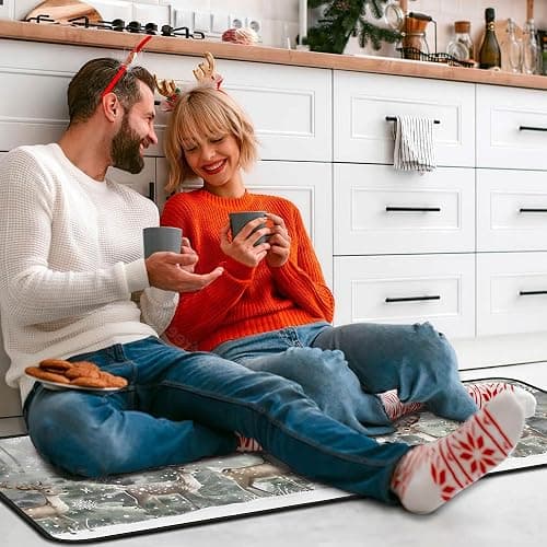 Christmas Kitchen Rugs Green Xmas Trees Deer Snowman Kitchen Mats Set of 2, Christmas Decorations for Home, Non-Slip Backing Winter Holiday Floor Mat Xmas Decor Washable Rug 17"x47.2"+17"x30" thumbnail 8