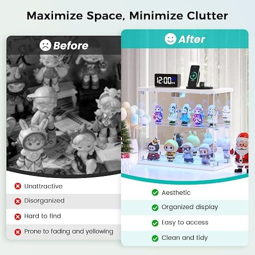 Dystler Lighted Clear Glass Display Case - for Figures & Collectibles, Small 2-Tier Display Cabinet with Charging Station, LED Display Box with Lights & Human Sensor, for Model Car, Perfume, White thumbnail 8
