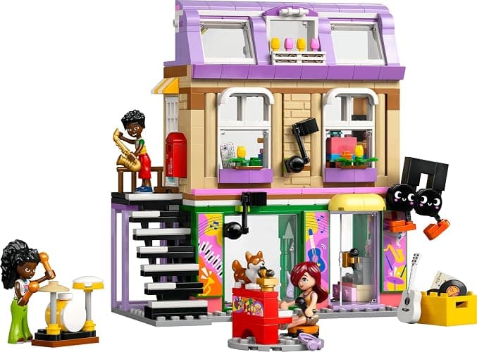 LEGO Friends Music Shop & Apartment Toy with 3 Mini Dolls, a Pet Corgi Animal Figure & Musical Instruments incl. a Piano, Drum Kit, Guitars & Accessories - Gift for 7+ Year Old Girls - 42653 thumbnail 11
