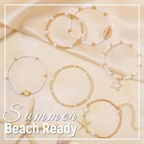 cow print Summer Beach Bracelets for Women Men, Stackable Seashell Starfish Beaded Bracelets, Seaside Holiday Vacation Party Birthday Gifts for Women Surfers Friends Her Him Family thumbnail 6