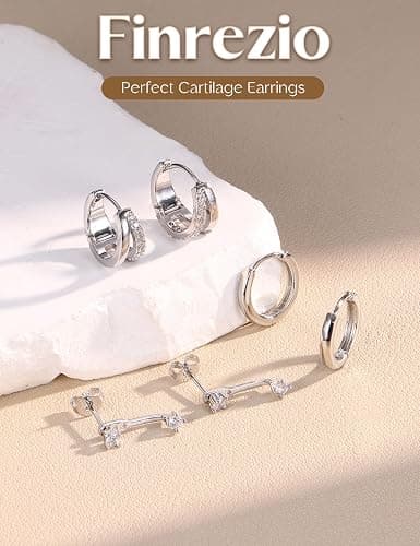 Finrezio 3 Paar Ohrringe Silber 925 für Damen Creolen Silber Gold Ohrstecker Silber 925 Hypoallergen Ohrringe Klein Creolen Huggie Piercing Ohr Gold Silber Ohrringe Schmuck Gold thumbnail 6