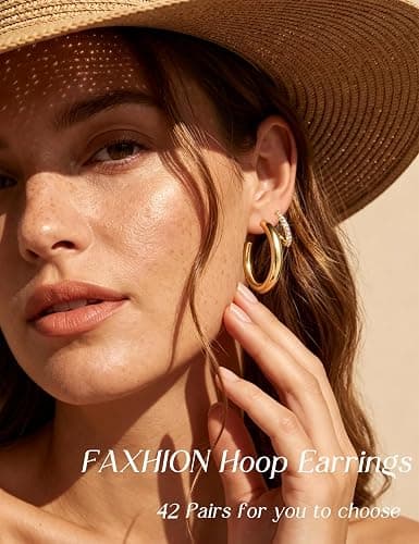 42 Pairs Gold Hoop Earrings Set for Women, Hypoallergenic Multipack Small to Chunky Hoops, Pearl & Twisted Trendy Earrings for Everyday Wear & Mothers Day Gifts thumbnail 2