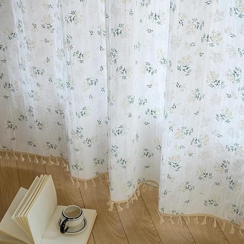 ENJOYBRIDAL Floral 63 Inch Curtains for Bedroom Living Room Drapes Boho Rod Pocket Semi Sheer Short Window Curtains 2 Panel Sets Farmhouse Light Filtering Vintage Patterned Window Treatments thumbnail 5