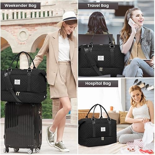 LOVEVOOK Travel Duffle Bag,Weekender Bags for Women with Shoe Compartment，Carry on Overnight Bag with Toiletry Bag,Gym Duffel Bag with Wet Pocket, Hospital Bags for Labor and Delivery thumbnail 6