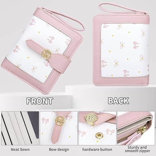 Farcauo Cute Pink Small Bow Wallet for Women Bifold Womens Wallets Minimalist Ladies Purse with Bow Design Mini Kawaii Coin Purse with ID Window thumbnail 4