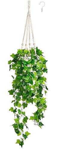 Dahey Fake Hanging Plants Artificial Decor Macrame Hanger with Artificial Vines in Pots Greenery for Wall Ceiling Bedroom Bathroom Indoor Home Decor, 1 Pack thumbnail 2