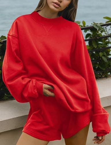 MISSACTIVER Women's 2 Piece Lounge Set Mock Neck Oversized Sweatshirts Sweat Shorts With Pockets Matching Tracksuit Set thumbnail 2