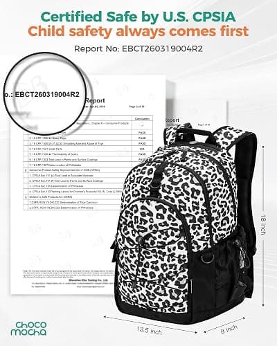 Choco Mocha Snow Leopard Backpack for Teen Girls, Travel School Backpack for Girls Middle School Large Bookbag 18 Inch, Black thumbnail 6