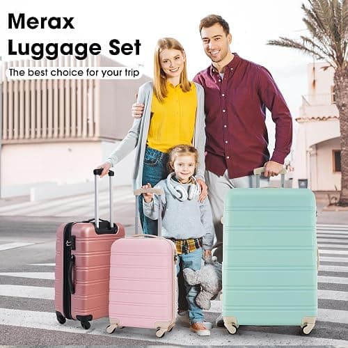 Merax Luggage Sets of 3 Piece Carry on Suitcase Airline Approved,Hard Case Expandable Spinner Wheels(White Pink) thumbnail 3