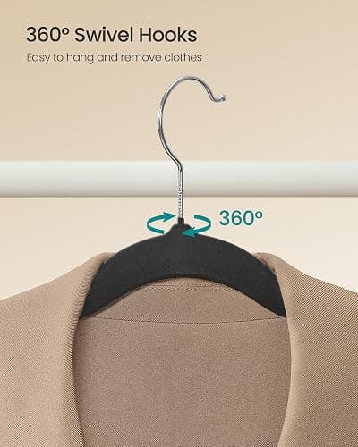 SONGMICS Velvet Hangers 100 Pack, Non-Slip Clothes Hangers with Silver-Colored Swivel Hooks, Slim Space-Saving for Closet, Heavy-Duty, Black UCRF026BZ02S thumbnail 5