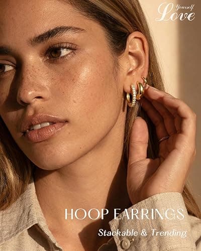 9 Pairs Gold Huggie Hoop Earrings for Women, 14K Gold Plated Stackable Set | Hypoallergenic Small Hoop Earrings, Lightweight Comfortable Huggies, Non Tarnish, Multiple Piercing Set, Great Gift for Women thumbnail 2