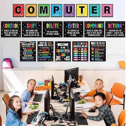 19pcs Computer Lab Poster Computer Science Posters Classroom Rules Decorations Inspirational Technology Digital Keyboard Shortcuts Education Chart PC Decor Wall Art Back to School Teacher Supplies thumbnail 6