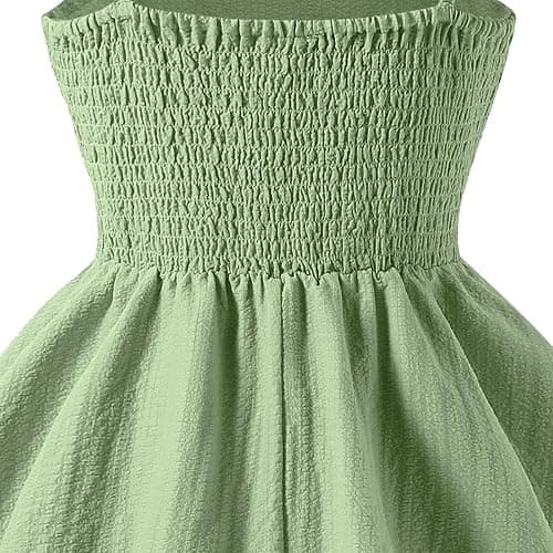 duxyoz Girl's Summer Dresses Spaghetti Strap Swing Pleated Cotton Dress Tween Kids Flowy Front Ruched Boho Beach Casual Midi Sundress for Princess Birthday Party Wedding Prom Gown thumbnail 6