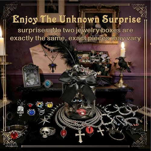 Mystery Jewelry Jar Bundle - 40-45 Piece Jewelry Box for Women, Goth Jewelry Boho Mixed Set (Necklace, Earrings, Rings and Bracelets) Alternative Fashion Romantic Present for Her thumbnail 6