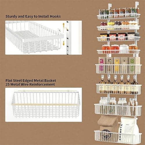 Moforoco White Over The Door Pantry Organizer, Pantry Organization and Storage, Metal Hanging Spice Rack Shelves Door, Seasoning Shelves, Laundry Room Organization, House and Kitchen Essentials thumbnail 4