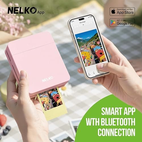 Nelko PP01 Photo Printer, 2x3 Portable Photo Printer, Mini Printer, Pink | Instant Color Inkjet Printer for Smartphone, Sticky-Back Photos, Bluetooth Compatible with iOS & Android, AI App Editing thumbnail 2