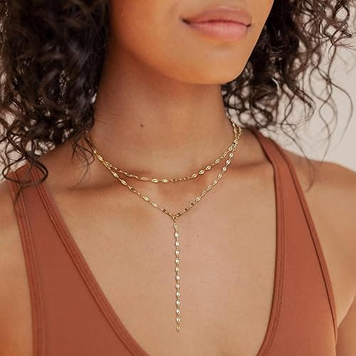 Fwlisesa Gold Necklace for Women, Dainty Gold Long Necklaces 14k Gold Plated Prom Lariat Necklace Cute Choker Necklaces for Women Trendy Stuff Fashion Costume Gold Accessories Christmas Jewelry Gifts thumbnail 5