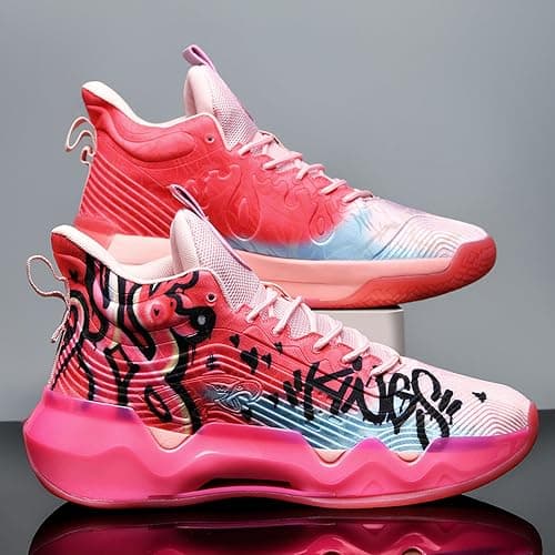 Men's High-Top Basketball Shoes Anti-Slip and Wear-Resistant Soles Running Shoes Graffiti Design Fashionable Sports Shoes thumbnail 2