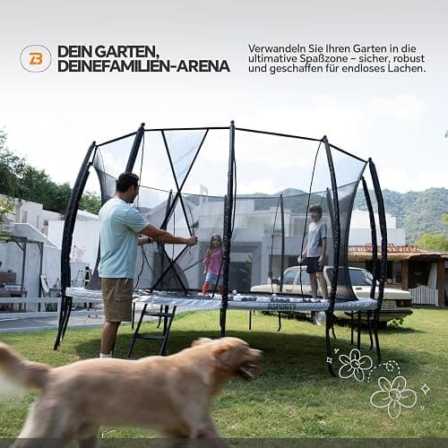 BSPORTY Trampolin Outdoor 305 cm mit Sicherheitsnetz, 5 verstärkte U-förmige Beine mit Mittelstütze, ASTM-Zertifiziert, Freizeittrampolin für Kinder und Erwachsene thumbnail 7