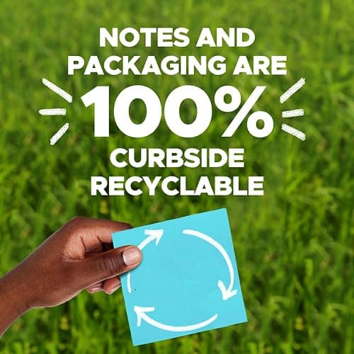 Post-it 100% Recycled Paper Super Sticky Notes, 3 in. x 3 in., 5 Pads, 70 Sheets per Pad, Wanderlust Pastels, New Year Organization or Second Semester School Supplies, Light Pink, Purple, Mint & Gray thumbnail 7