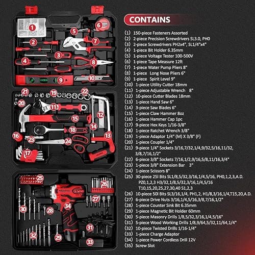KingTool 276-Piece Tool Set Kit - Tool kit with 12V Cordless Power Drill Driver Toolbox Storage Case with Drawer, Drill Set Perfect for Homeowner, Diyer, Handyman thumbnail 2